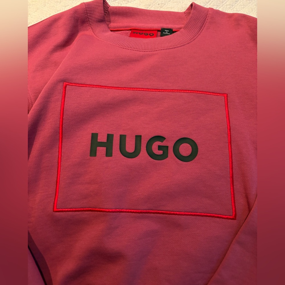 100% Authentic Hugo Boss Hugo Sweatshirt Burgundy Burnt Red Embroidered